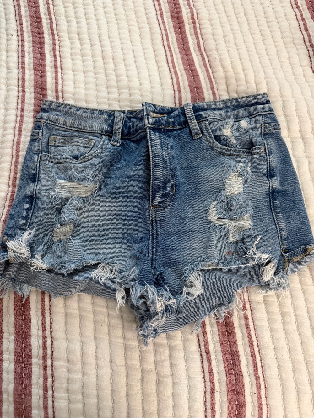 Cello Distressed Ripped Denim Shorts in Light Blue